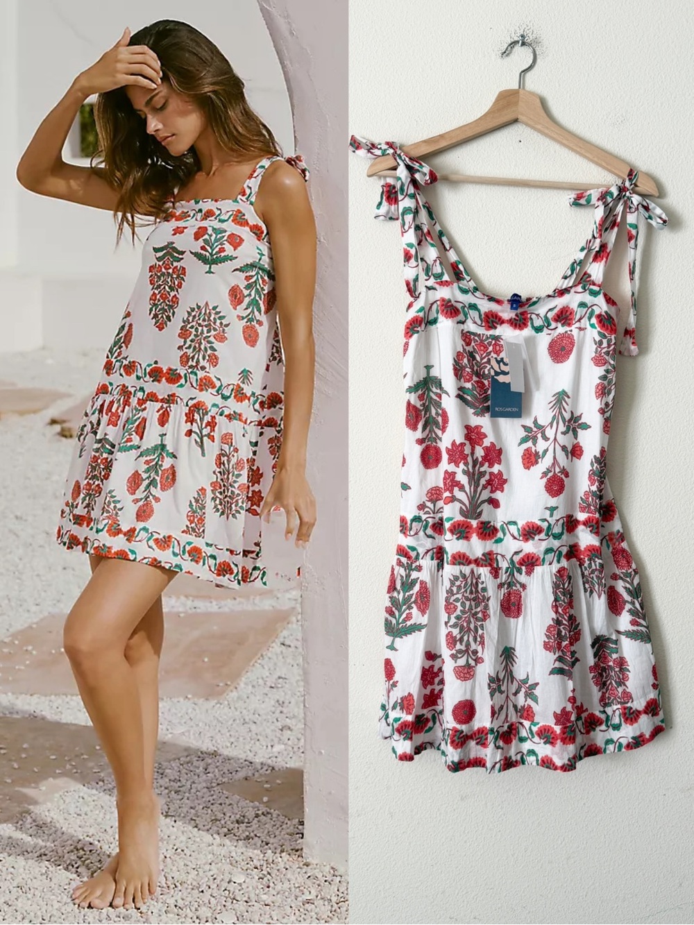 NWT Ro’s Garden SMALL Aspen white floral print tie shoulder strap mini dress